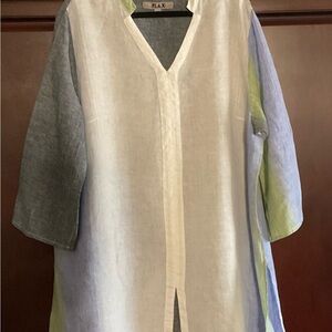 Flax Blue and White Linen Top
